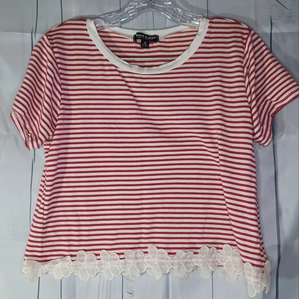 About A Girl Coquette Preppy Festival striped crop top with lace trim